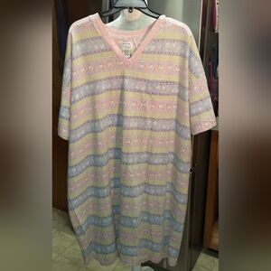 Colorful Cat Lady Striped V-Neck Nightshirt Pajamas T-Shirt with Cats Kitties